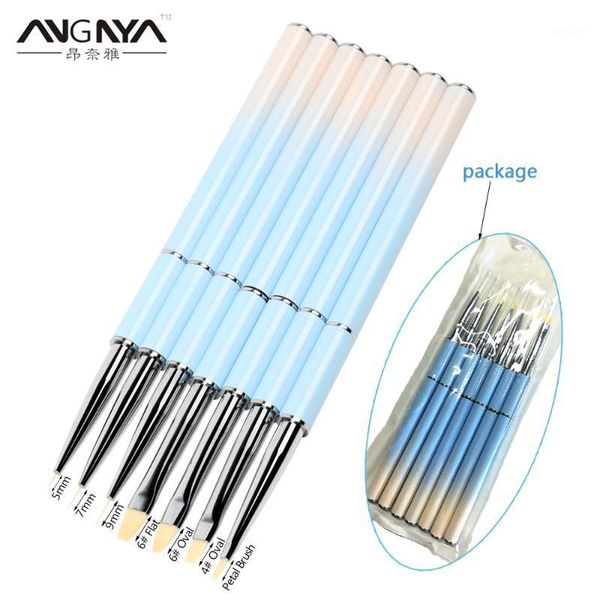 

7pcs/set nail art gradient blue metal handle brush french stripe lines acrylic uv gel builder painting pen manicure tools brushes1, Yellow