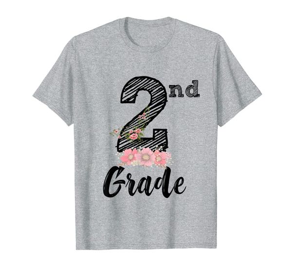 

2nd grade flower first day back to school t-shirt, White;black