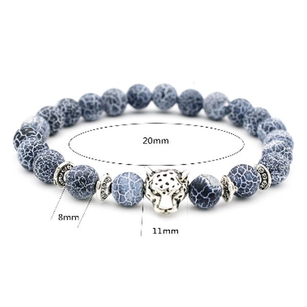 

bracelet selling 8mm black weathering agate alloy leopard head, Golden;silver