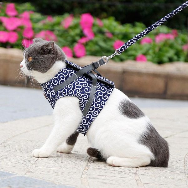 

cat collars & leads 1set reflective harness and leash set kitten puppy dogs vest pet clothes for small pug