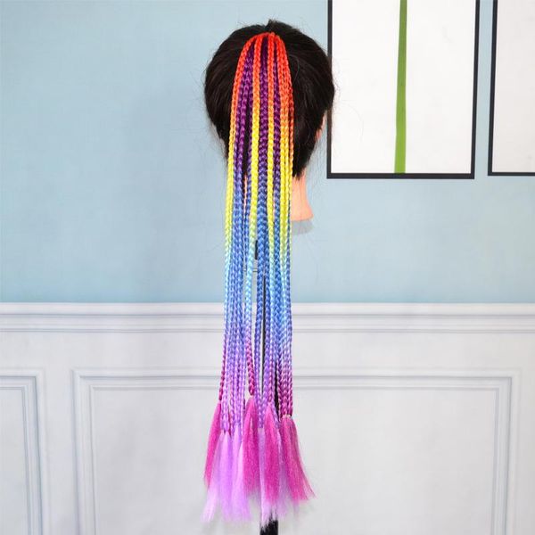 

synthetic wigs colorful ponytail straight box braid with elastic band pony tail hair accessories for women, Black