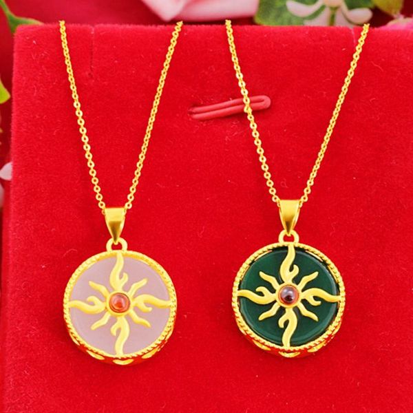 

unique light yellow gold color flame green and white agates pendant necklace link chain jewelry necklaces, Silver
