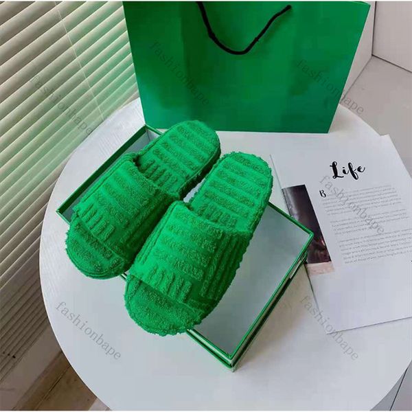 

stripe jacquard towel slippers soft warm home shoes personalized green thick bottom sandals women outdoor cotton slipper, Blue;gray