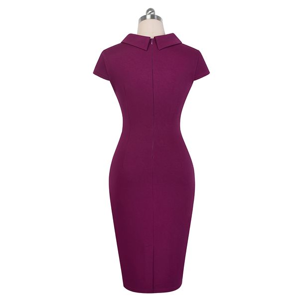 Vintage elegante cor pura com o trabalho de escritório Vestidos Business Formal Bodycon Mulheres Vestido