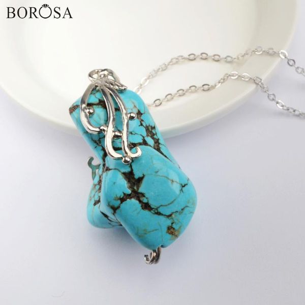 

pendant necklaces arrival orm howlite jewelry 26" chain blue turquoises silver plated necklace women wx1361-n