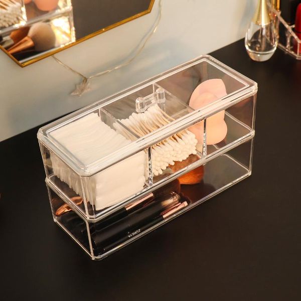 

storage boxes & bins transparent cosmetic box lipstick organizer three-color cotton swab/pad sundrie display stand deskacrylic plasticbo