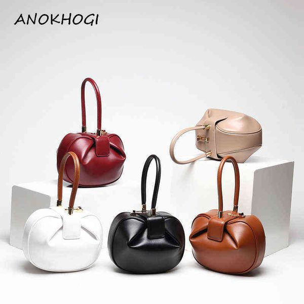 

new quality genuine leather women bucket handbags ladies solid dumpling women bag handle vintage bell shape tote bags b212 g220426