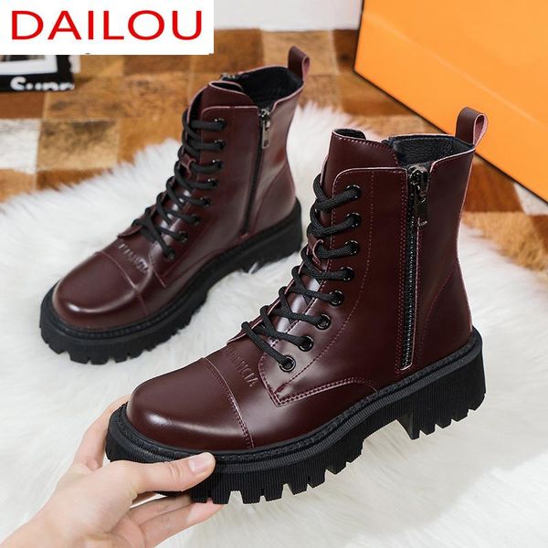 

boots 2021 motorcycle women's winter soft leather shoes black botas wedges female lace up platforms women white mujer