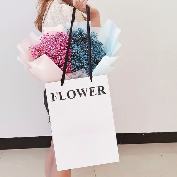 

flower bouquet gift wrap bags with handles white cardboard party favor package fashion shopping bag
