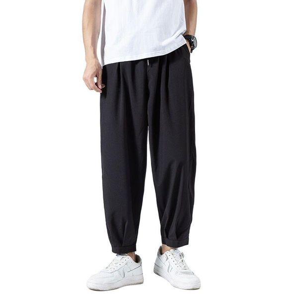 

men's pants light ice silk casual male students sports straight suit nine cent loose comfortable, Black