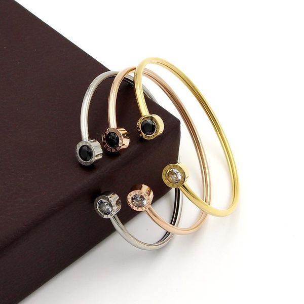 

fashion better crystal double round roman numerals bracelet stainless steel rose gold color women party gift bangle, Black