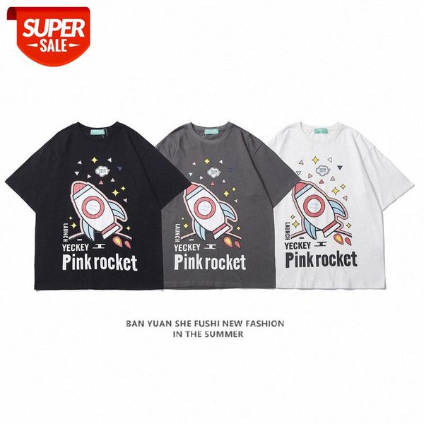 

sakahara club t-shirt men's short-sleeved couples rocket print half-sleeved #r54n, White;black
