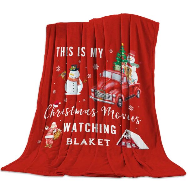 

flannel fleece microfiber throw blanket this is my christmas movie watching blanket santa claus and snowman on red background