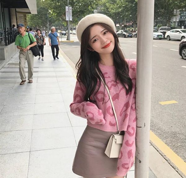 

women's sweaters women leopard knitted sweater winter animal print thick long sleeve female pullovers casual, White;black