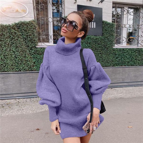 

women's sweaters yvlvol 2021 high neck lantern sleeve knit sweater dress pullovers streetwear for autumn winter warm, White;black