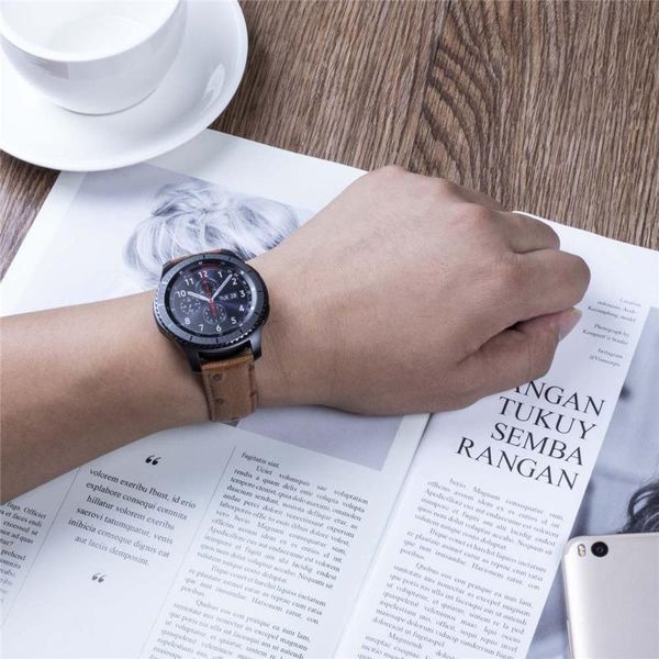 

watch bands 22mm ostrich grain leather strap for samsung galaxy 46mm/gear s3 band huawei gt 2 1 46mm bracelet wrist belt, Black;brown