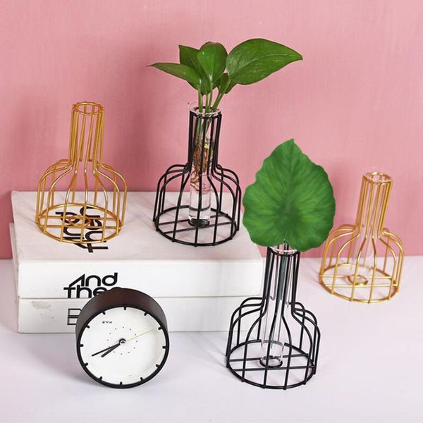

vases geometric wrought iron line flower pot garden glass hydroponic container decor nordic styles solid home vase