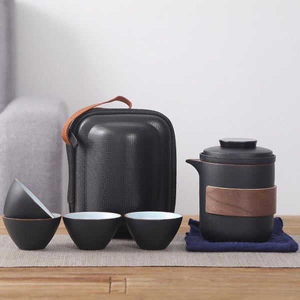 

party favor ceramic teapots with 4 cups a tea sets portable travel office set drinkware black crockery teapot kettles