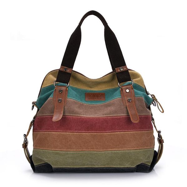 

evening bags canvas totes striped womens handbag 2021 patchwork rainbow shoulder bag fashion female casual crossbody sac a main