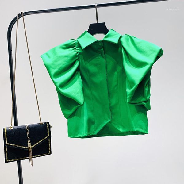 

women's blouses & shirts [ewq] 2021 summer sleeve women green blouse japan style simple fashion trend ladies short chiffon s, White