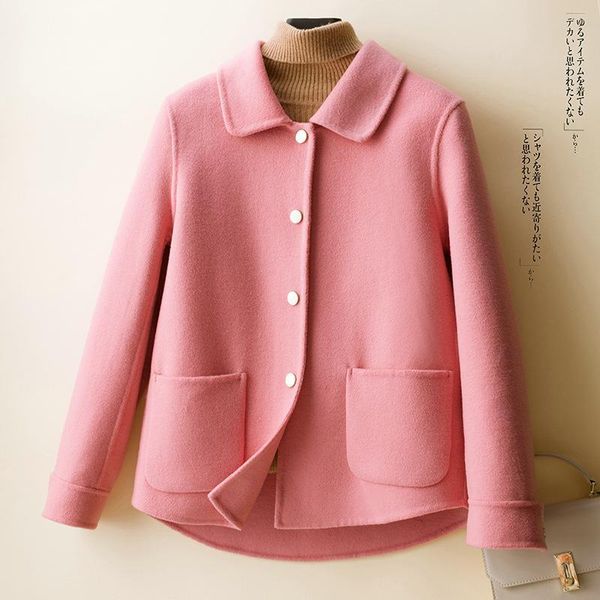 

women's wool & blends 2021 winter korean double-sided coat small fragrance slim fit single breasted solid color, Black