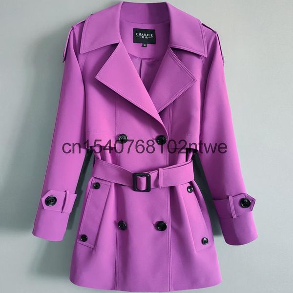 

rose purple windbreaker women's middle long 2021 early autumn big lapel belt double breasted sleeve coat 2131 trench coats, Tan;black