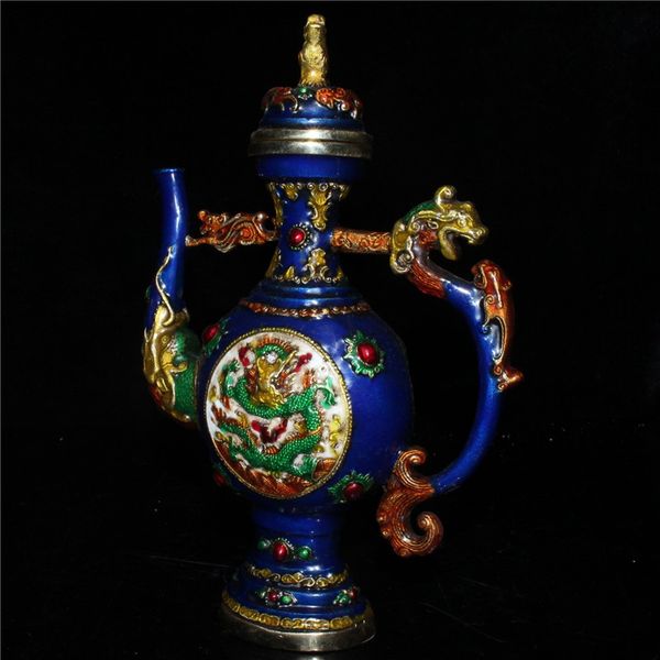 

chinese old tibetan craft copper cloisonne flower dragon bottle, Brown