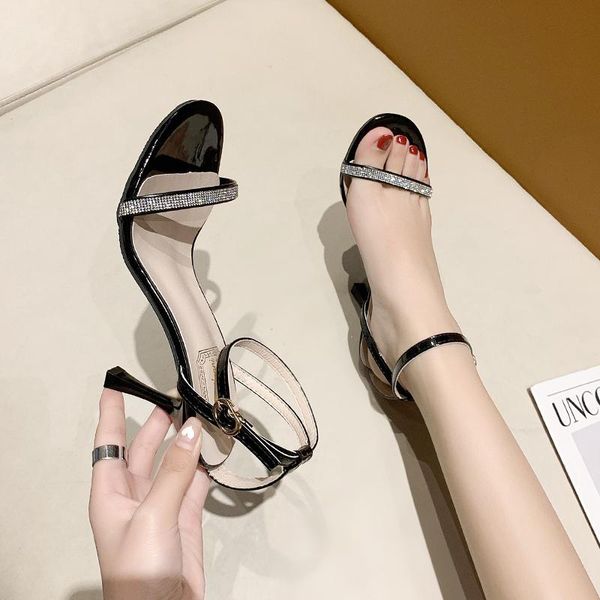 

sandals stiletto heel women shiny crystal buckle summer party dress open toe high black gold