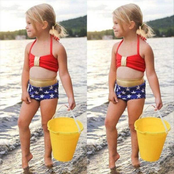 

summer cute toddler baby girls stars print swimsuit swimwear star swimming bikini set july 4th costume, White