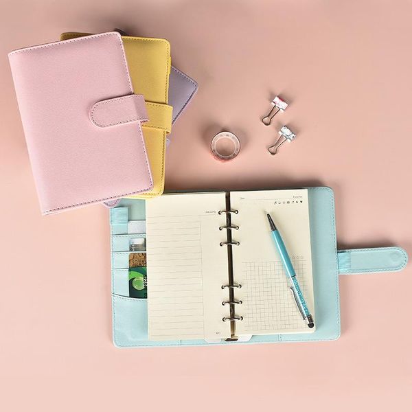

notepads macaron leather notebook a5 a6 planner organizer loose-leaf binder sketchbook journal accessories school supplies kawaii, Purple;pink
