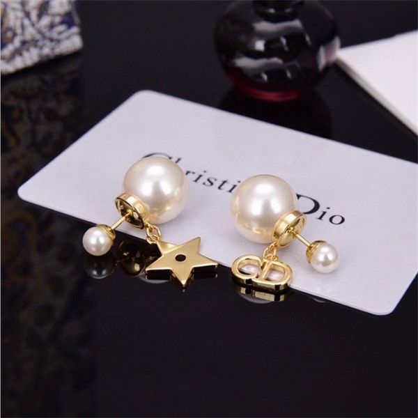 

70% off outlet online 2021 new pearl women's net red temperament letter earrings for celebrities, Golden