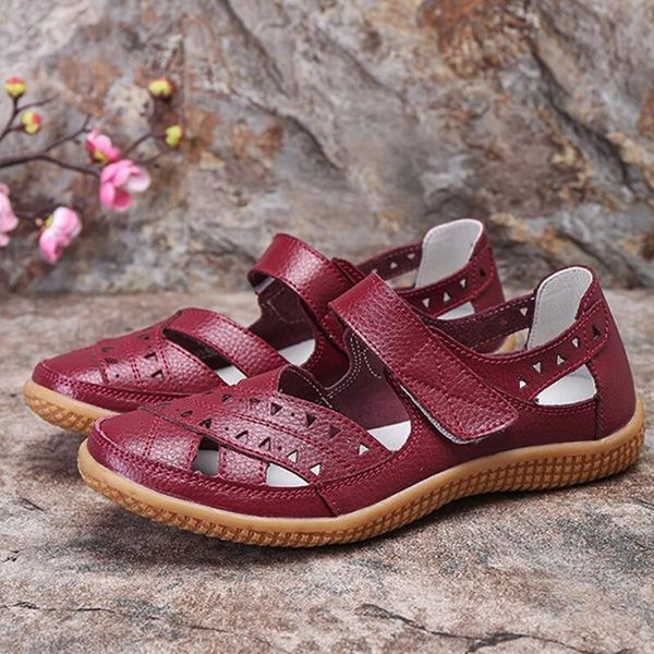 

sandals women 2021 hollow ladies mother shoes single flat casual soft breathable round toe, Black