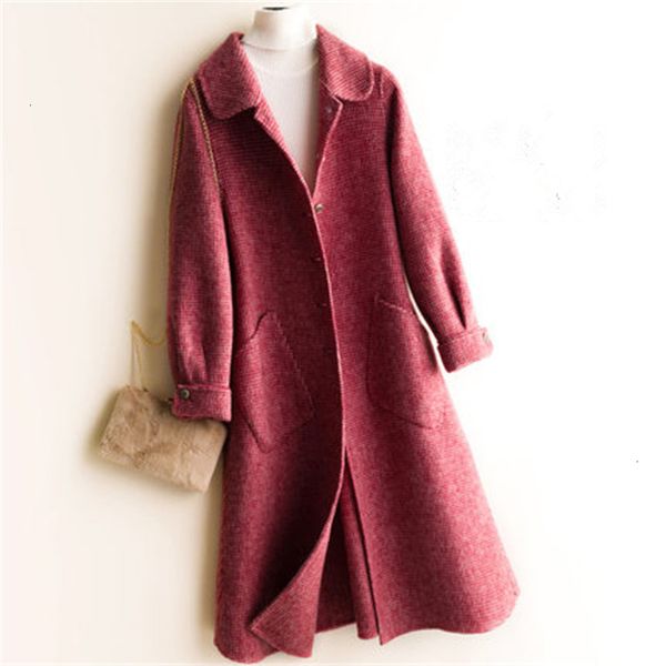 

women's jackets autumn winter long wool coat women korean houndstooth double-sided coat ladies coats elegant ove 4yxn, Black;brown