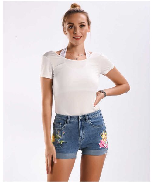 

women's shorts women's fashion embroidered flower denim jeans punk woman feminino curling ladies elegant j3228 idad, White;black
