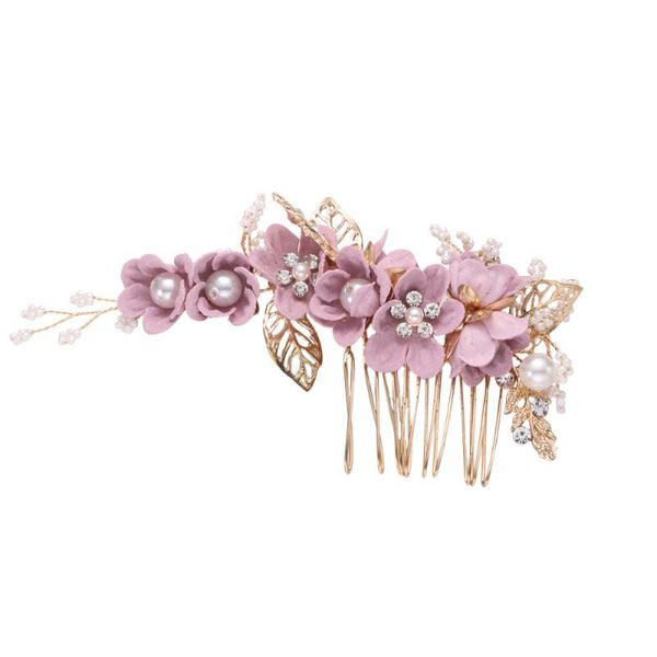 

hair brushes 1pc comb metal leaf cloth flower beads rhinestone inlaid insert accessory (purple), Silver