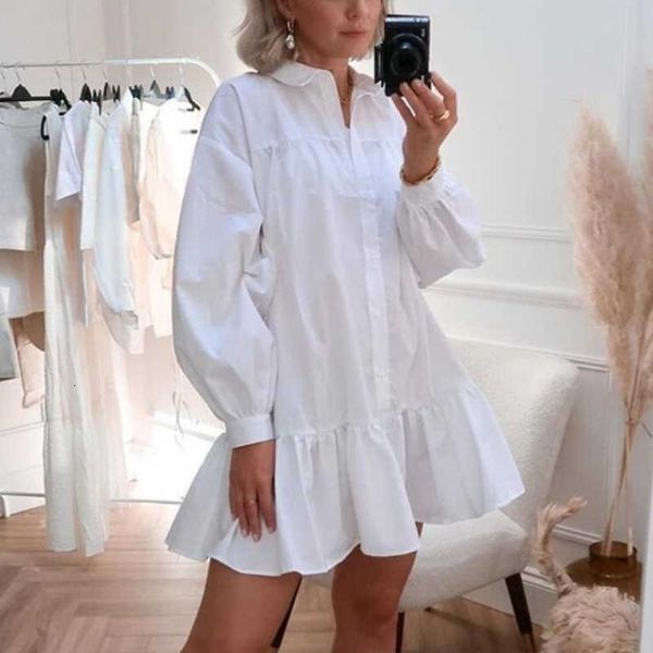 

casual dresses women spring white shirt solid long sleeve autumn turn down collar button office lady mini 7x2c, Black;gray