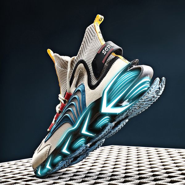 

men running shoes knitted mesh breathable sport sneakers blade cushioning jogging summer shoe anti slip outdoor casual footwear