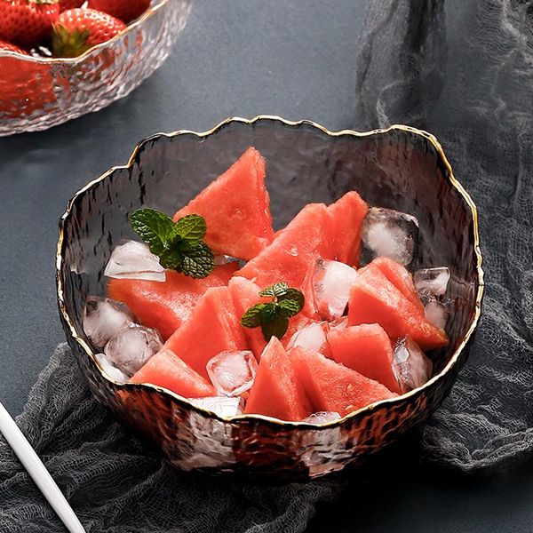 

bowls japanese-style transparent glass bowl irregular vegetable salad household large capacity fruit dessert