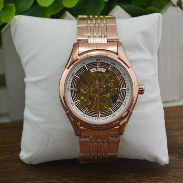 

selling leiyi high grade hollow out mechanical watch men's steel band automatic low price, Slivery;brown