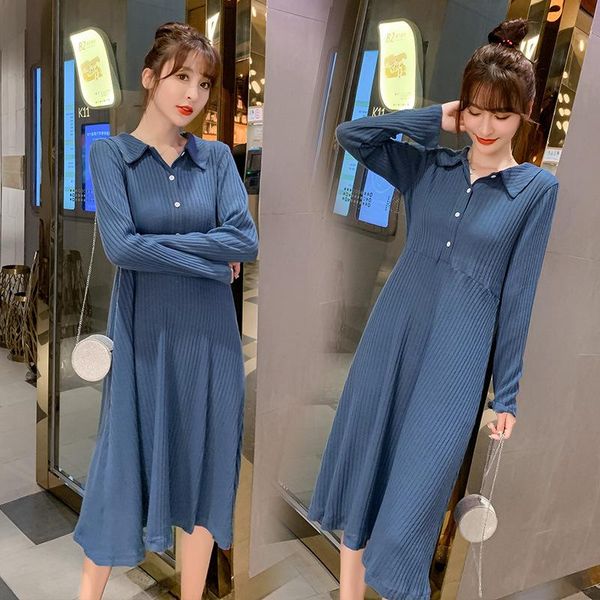 

maternity dresses pregnant women installed 2021 autumn style korean-style knit loose mid-length large size dress openable buckl, White
