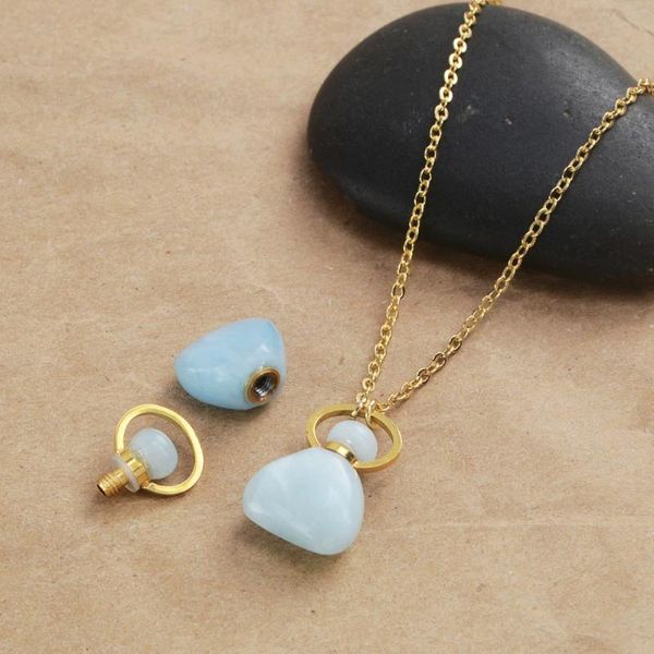 

pendant necklaces 5pcs gold natural aquamarines perfume bottle diffuser necklace essential oil healing gems stone, Silver
