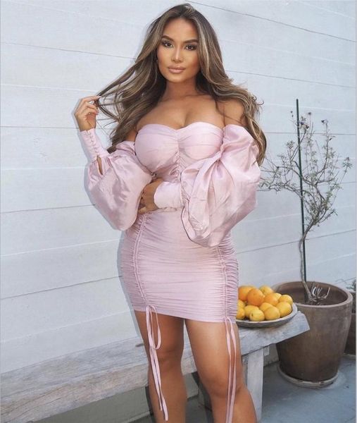 

casual dresses women winter off shoulder mesh ruched fashion lady dress 2021 designer elegant evening party vestidos, Black;gray