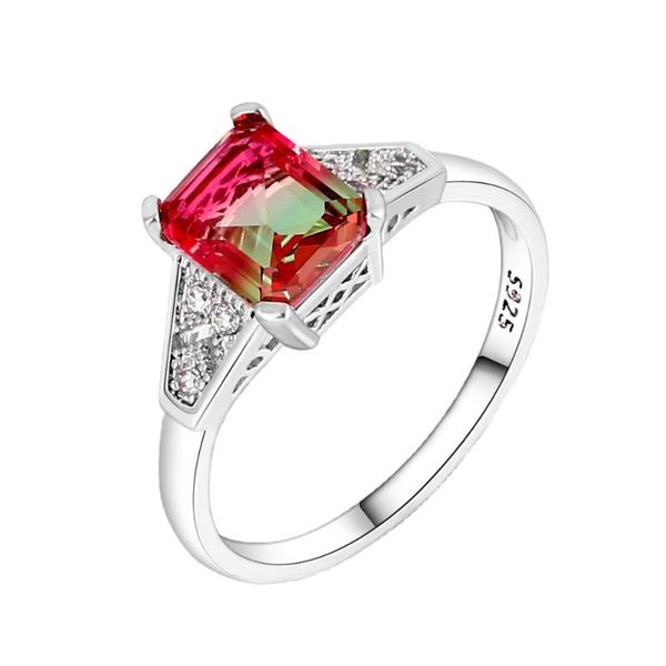 

cluster rings jewelry silver coated ring fashion rainbow multicolor zircon 7*9mm wedding bridal lady party anniversary gift, Golden;silver