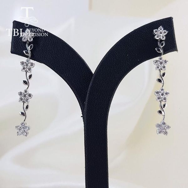 

dangle & chandelier tbj ,18k white gold diamond long earring,1.45ct real africa luxury jewelry ,dangling flower cute design for girls gift, Silver