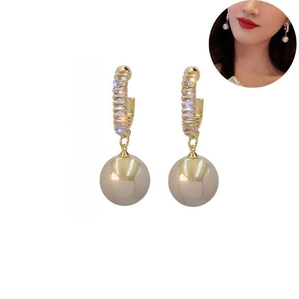 

hoop & huggie white pearl drop earrings for women bohemian golden round wedding, Golden;silver
