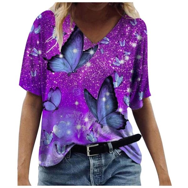 

women's t-shirt oversized ladies women fashion v-neck pullover 3dpainting short sleeve casual tee summer streetwear, White