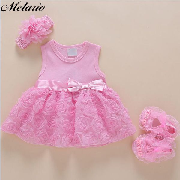 

melario baby dresses new spring summer baby girls clothes headband shoes 2pc girls party dress princess dress suit newborn dress 210412, Red;yellow