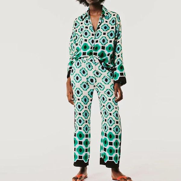 

women's pants & capris za suit women 2-piece 2021 fashion printing straight leg suits casual chic street youth, Black;white