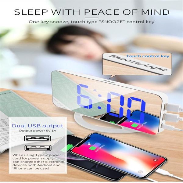 

other clocks & accessories led multifunctional mirror clock digital alarm snooze display time night light table deskdual usb charger hom