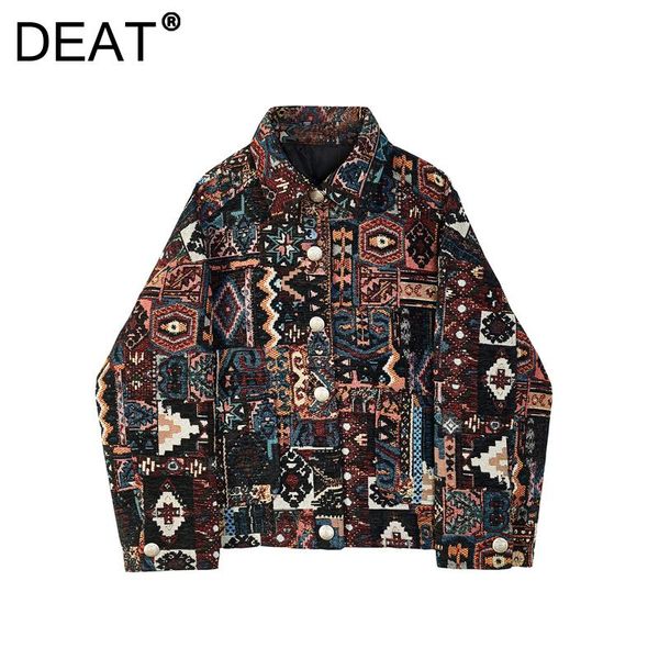 

women's jackets [deat] women jacket turn-down collar single-breasted long sleeve printing loose coat fashion tide spring autumn 2021 13, Black;brown